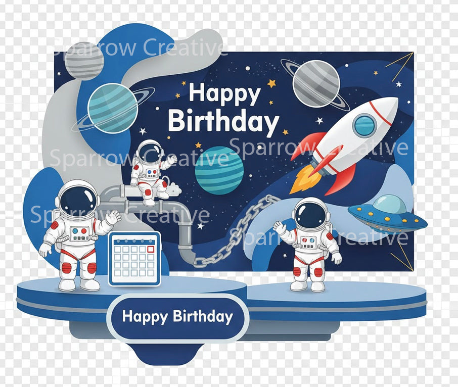 Astronaut 1st Birthday Backdrop | Ready-to-Print Vector Art