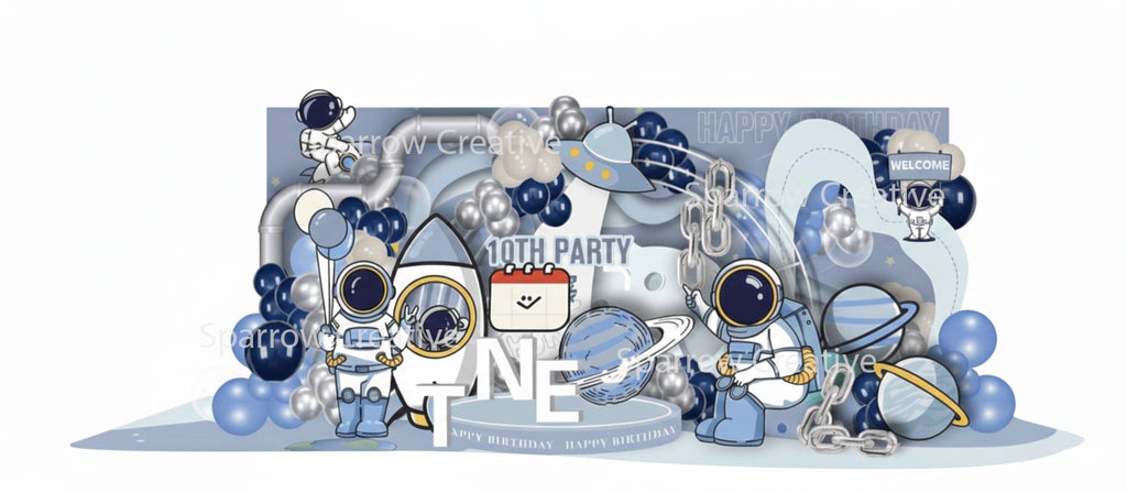 Astronaut 1st Birthday Backdrop | Ready-to-Print Vector Art